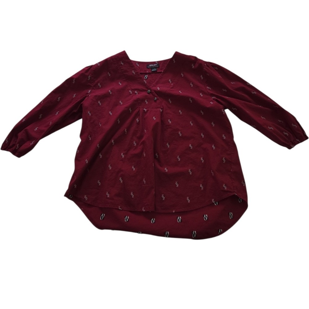 Ariat Chimayo Centinela Traditional Arts Burgundy Cotton Blouse XL/16 Western - Picture 2 of 6